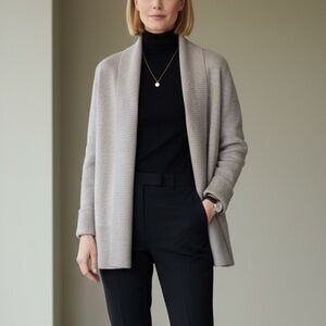 Vince Wool Cashmere Open Front Cardigan Stone Grey Size Large